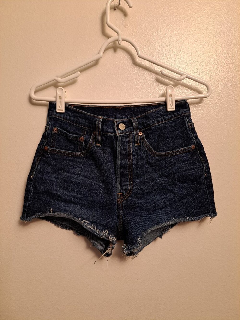 Levi's 501 Cutoff Raw Hem High Waist Denim Jean Shorts With Button Fly - Picture 3 of 10